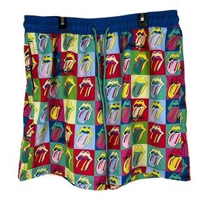 Rolling Stones Shorts XL‎ Mens Swim Trunks Checkerboard Tongue Logo
